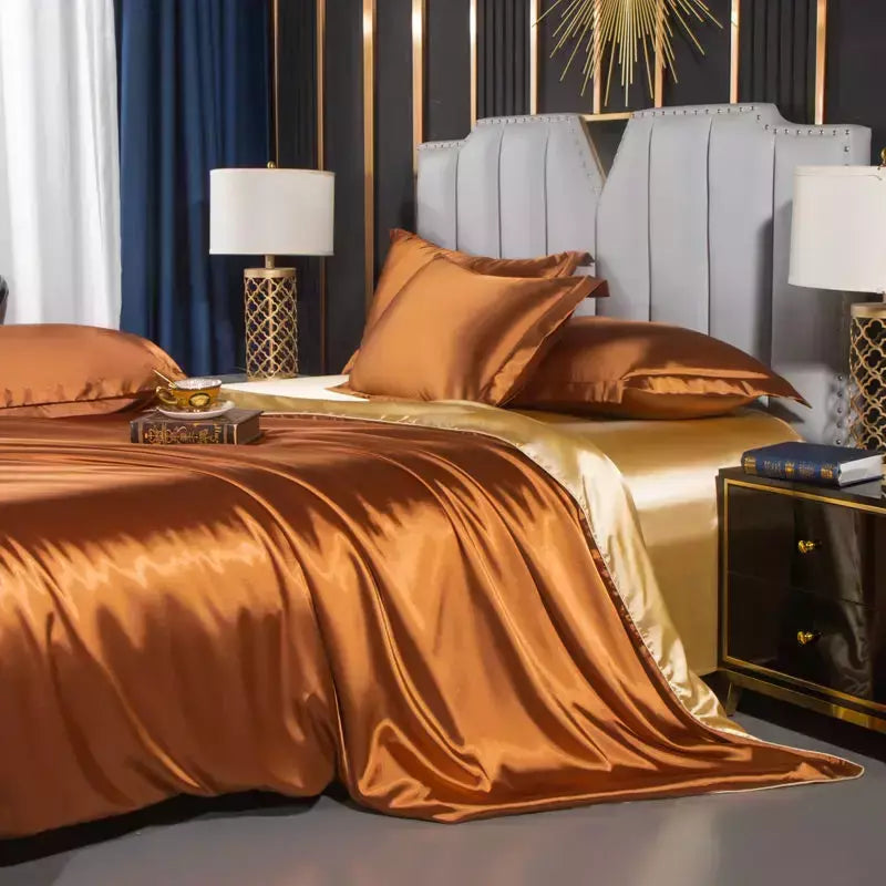 Monocromático Rayon Satin Conjunto de cama, luxo Duvet Cover Kit, Twin Queen e King Size, Home Textile, 3PCs, 4PCs