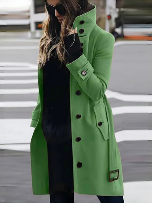 Casaco longo de gola virada para baixo de peito único feminino, casacos de lã, jaquetas femininas quentes, roupas de inverno