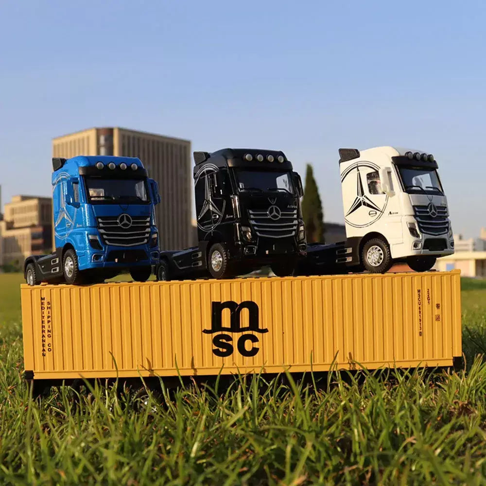1:50 caminhão contêiner carros de brinquedo modelo fundido pneus de borracha veículo puxar para trás luz música carro em miniatura meninos presentes do festival