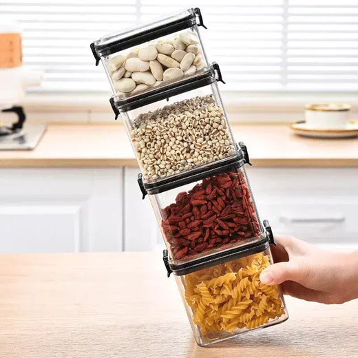 Conjunto de vasilhas de plástico herméticas para armazenamento de cozinha, grandes recipientes à prova de umidade para grãos, temperos e organizadores de despensa