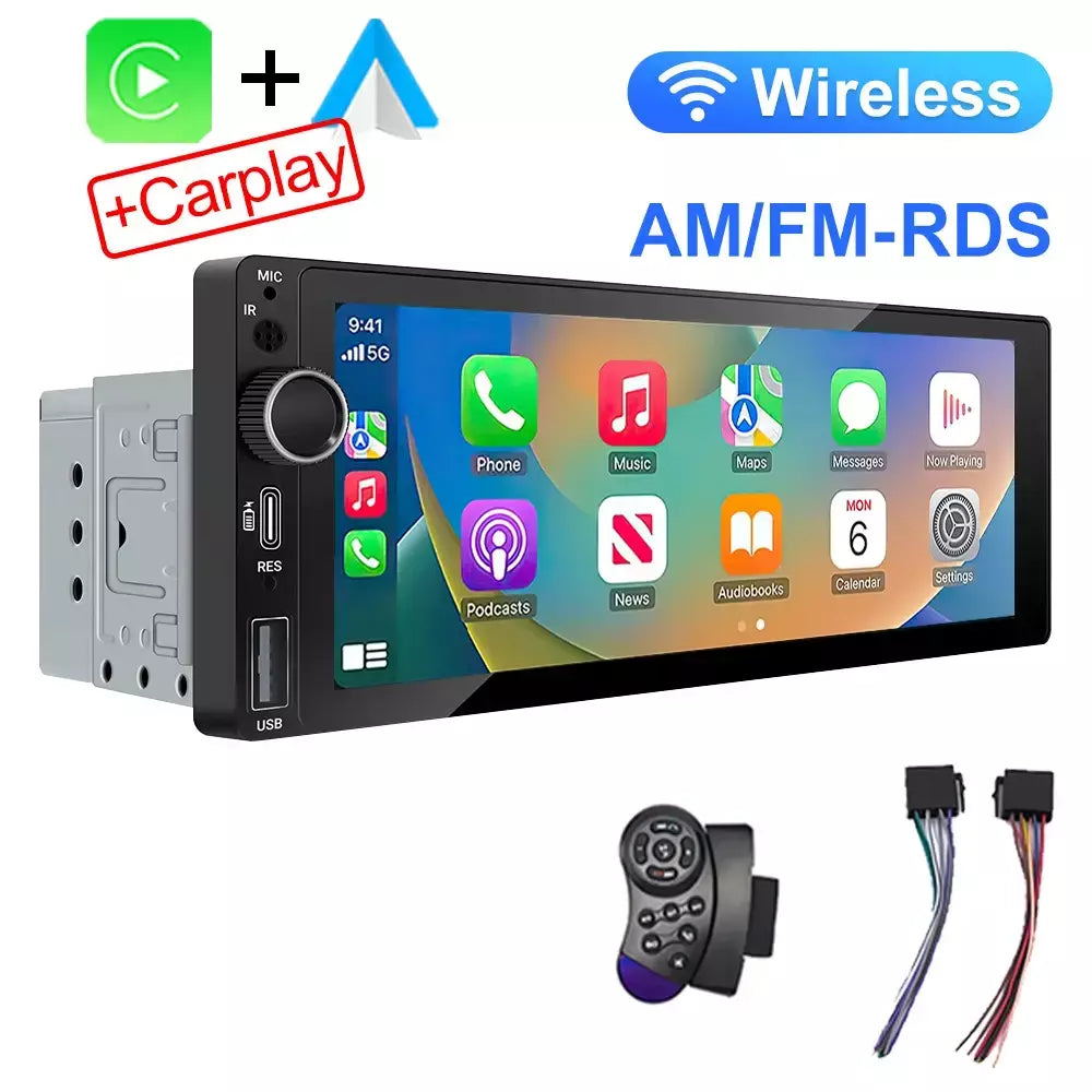 Ips 6.9 Polegada 1din sem fio ou com fio carplay android auto rádio do carro multimídia mp5 player 1 din dvd bluetooth estéreo carregamento usb