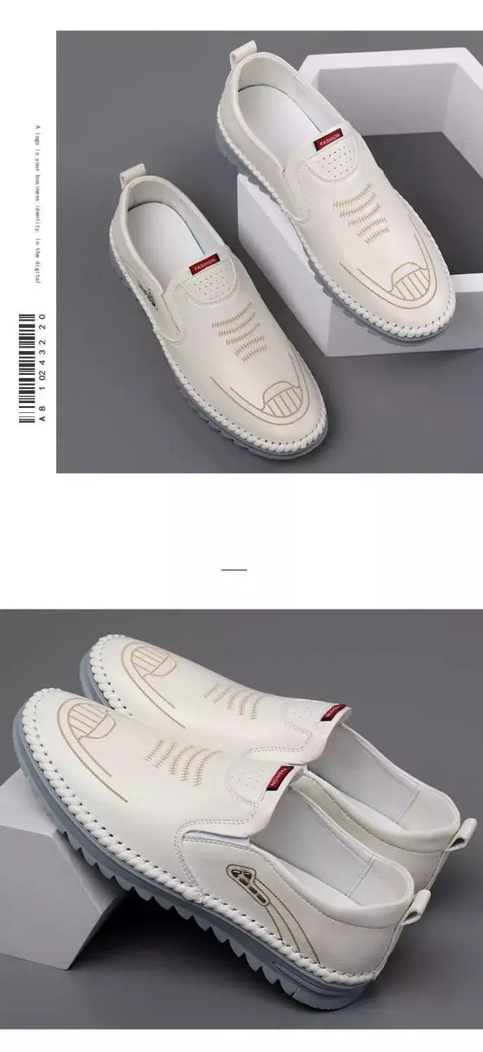 Sapato de couro casual masculino, sola macia, respirável, tendão de vaca, trabalho, dirigindo, feijão, vestido de negócios masculino