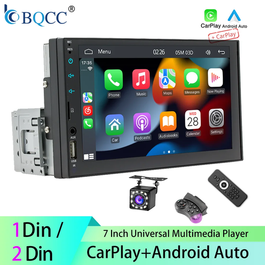 Bqcc 7 Polegada 1din 2din rádio do carro carplay android auto multimídia player hd tela de toque fm aux bt mirrorlink áudio universal do carro
