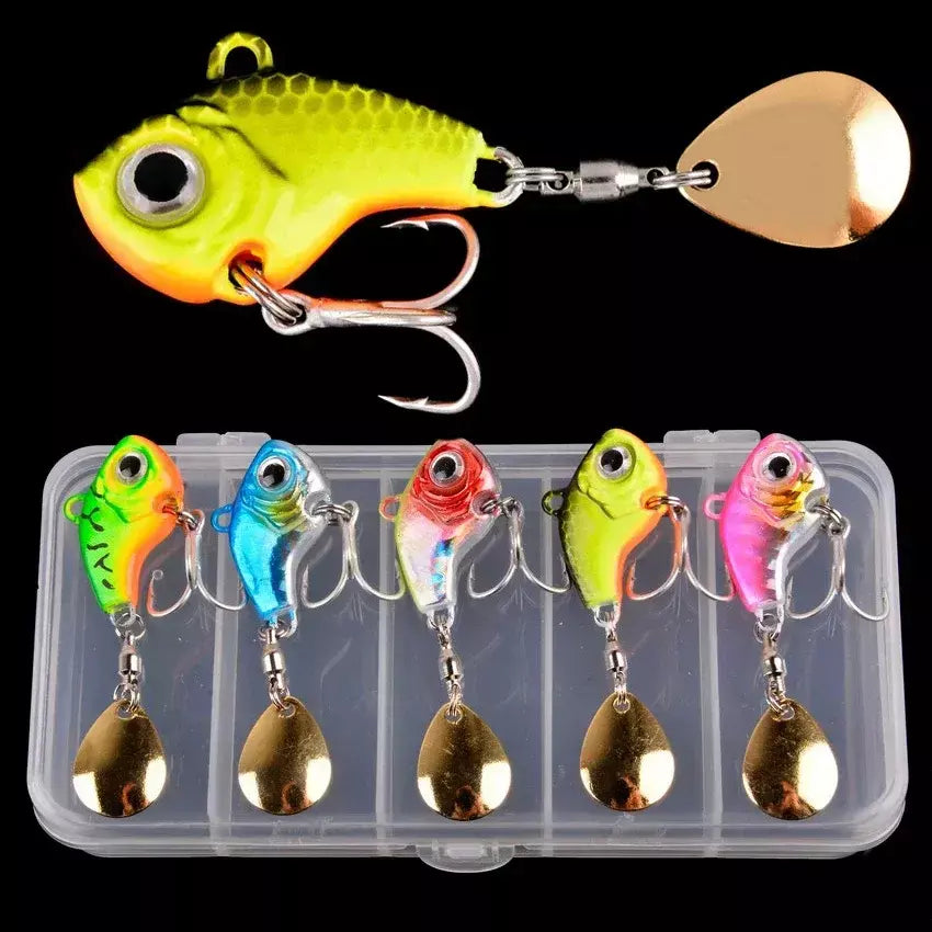 5 pçs/caixa rotativa de metal vib vibração isca spinner colher iscas de pesca 5g-20g gabaritos truta pesca de inverno iscas duras enfrentar pesca