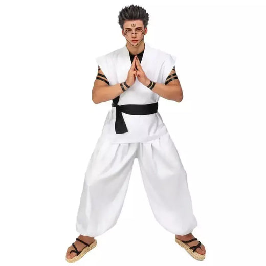 Dazcos ryomen sukuna traje branco kung fu terno com adesivos de tatuagem ryomen sukuna como megumi showdown cosplay traje conjunto completo