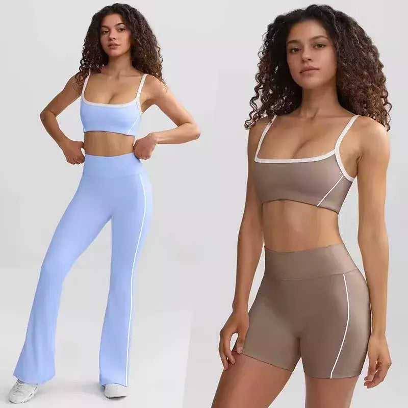 Terno de Yoga Patchwork de duas peças para mulheres, cintura alta Flare Leggings, roupas de treino Fitness Sportswear agasalho