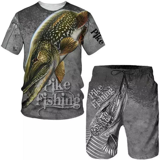 Conjuntos de 2 peças de camisetas e shorts com estampa 3D, trajes camuflados de pesca masculinos, agasalhos casuais, roupa de grandes dimensões, roupas masculinas