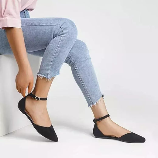 Sapatos baixos D'Orsay Pointed Toe para mulheres, Ankle Strap Flats, 9242