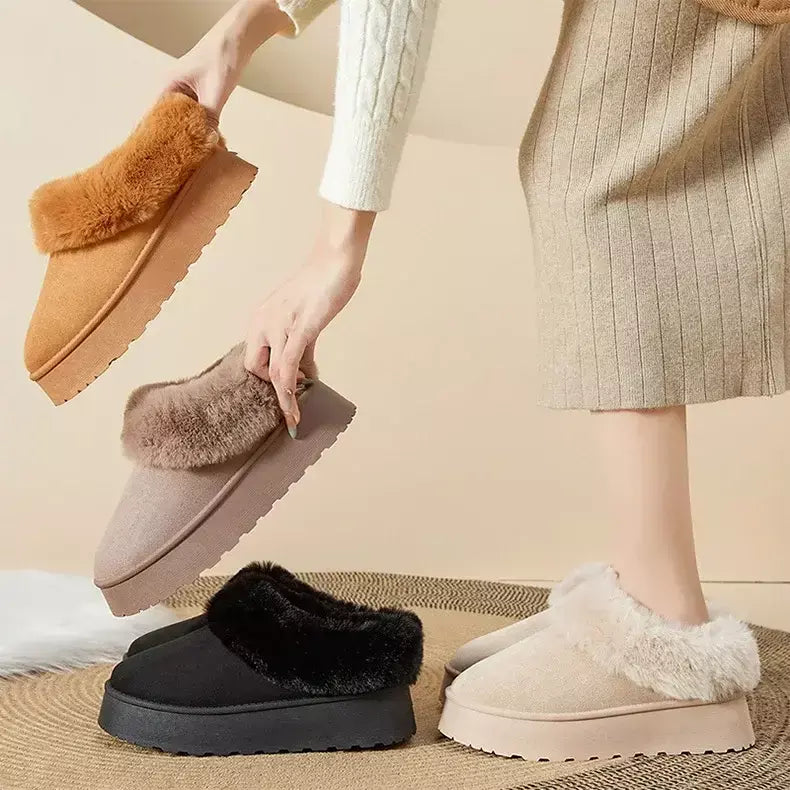 Botas de neve de fundo grosso feminino outono inverno novo estilo casual quente velo forrado pão sapato de algodão transfronteiriço