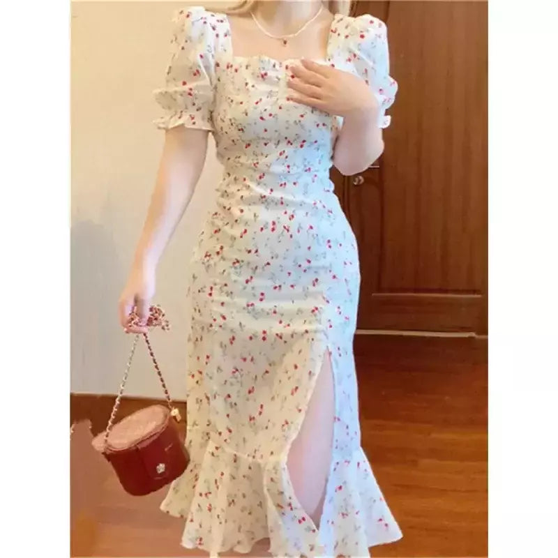 Vestido longo perfumado branco para mulheres, vestido sereia de fenda lateral, roupa emagrecedora para você, vestido de fada, novo, 2024