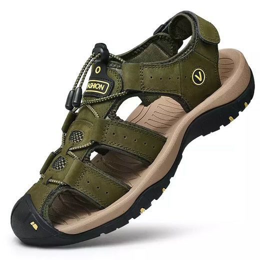 Sapatos masculinos casuais de couro genuíno, sandálias masculinas ao ar livre, sapatos romanos de praia, plus size 38-48, verão