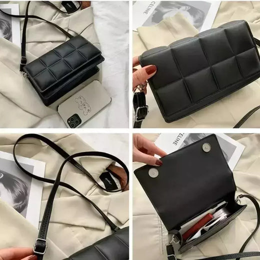 Pequena bolsa de couro PU para mulheres, bolsa crossbody, alça clássica, marca de moda, designer, tendência, feminina
