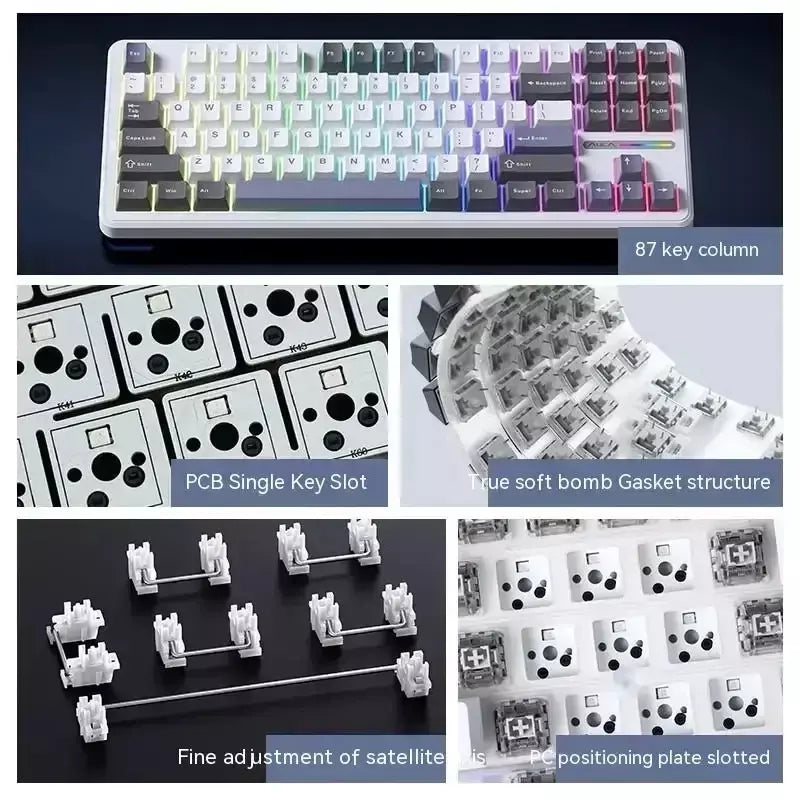 Teclado mecânico AULA F87Pro 2.4g/Usb/Bluetooth Tri Mode sem fio 87 teclas 5 camadas de enchimento de silenciamento adequado para jogos + digitação