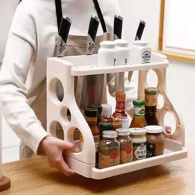 2025 prateleira de chão de cozinha dupla camada utensílios de cozinha faca rack tempero rack multi-função organizador de armazenamento