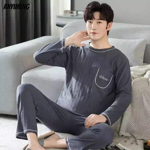 Pijama de algodão estampado urso masculino, calça xadrez manga comprida, roupa de dormir casual, plus size, 4XL, outono, inverno, novo