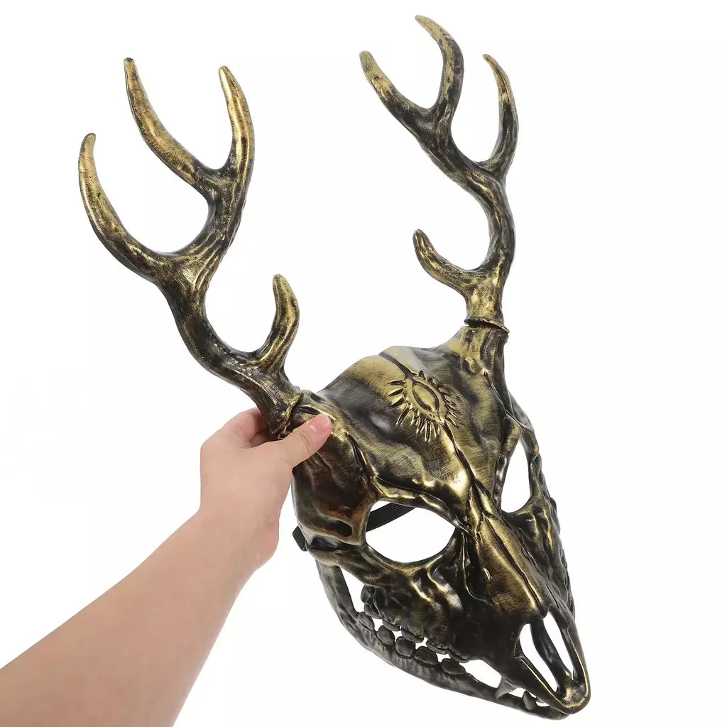 Máscara de antler halloween cosplay máscara animal máscara realista com chifres para festa de máscaras confortável veado traje máscara prop