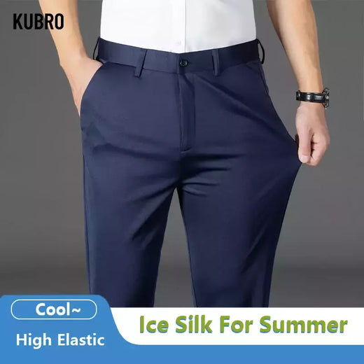 KUBRO-Calça casual reta masculina de seda e gelo, calça masculina, roupa seca rápida, coreana, nova, primavera, outono, 2024