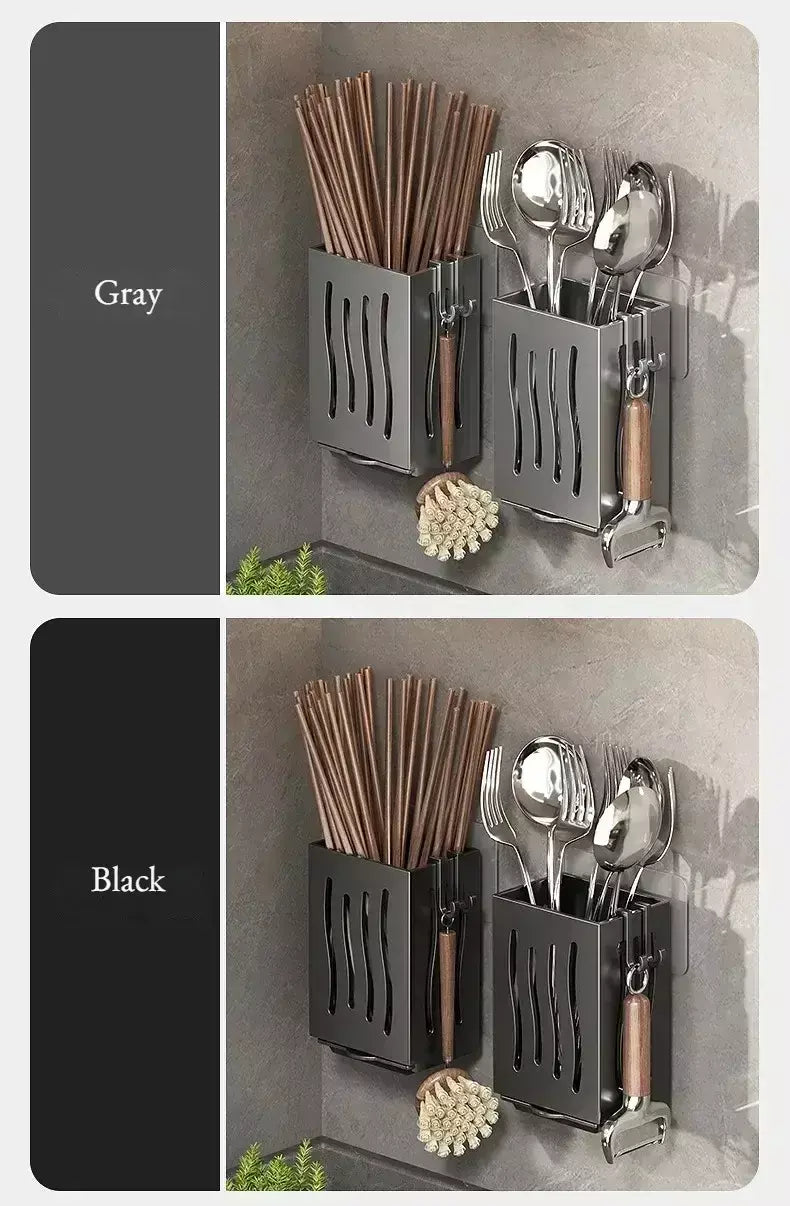 1-Piece Kitchen Utensil Rack-Multifunctional Draining Chopstick Holder,Wall-Mounted or Freestanding Cutlery Storage Box, Plastic