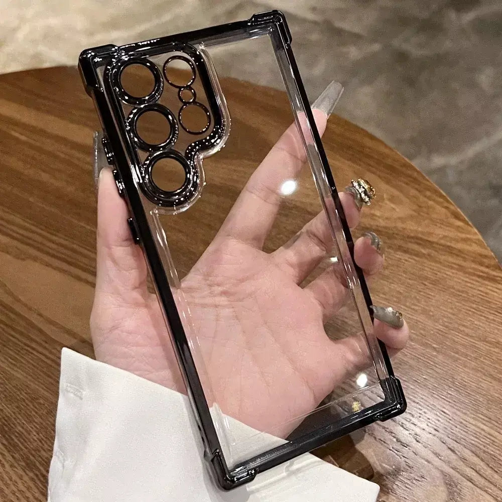 Chapeamento armadura transparente caso para samsung s25 ultra s24fe s23 fe s22 plus a54 a53 a55 a34 a35 a25 5g capa acrílica à prova de choque
