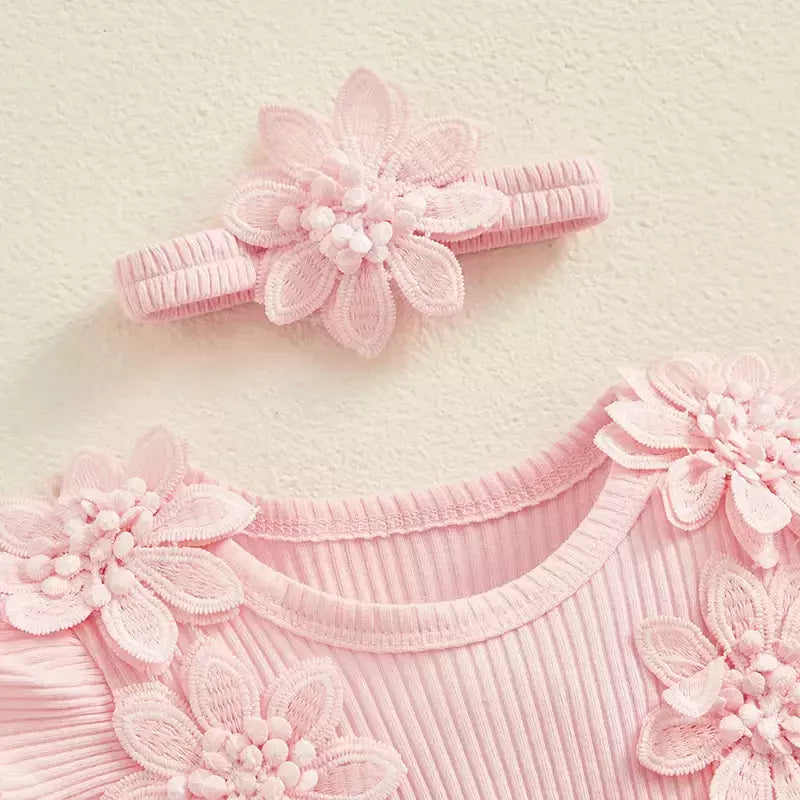 3d flor verão bebê meninas macacão princesa malha roupas recém-nascidos rendas retalhos plissado bodysuit vestido bandana crianças roupas