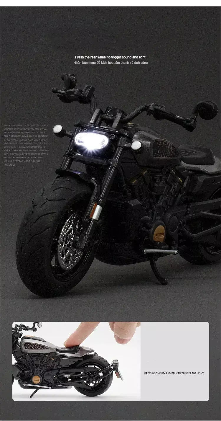 1:12 Harley Davidson Sportster S Modelo de motocicleta de corrida Diecast Alloy Street Sports Modelo de motocicleta Brinquedos para crianças Presentes