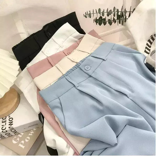 Calça feminina elástica de cintura alta, calça feminina do escritório, casual solta streetwear, reta, preta, nove pontos, moda, outono, primavera