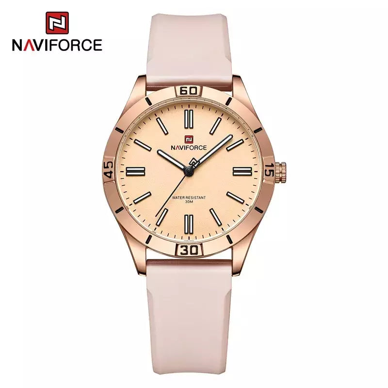 Naviforce relógio de pulso feminino simples, pulseira de silicone impermeável, novo design, moda, para senhoras, 2024
