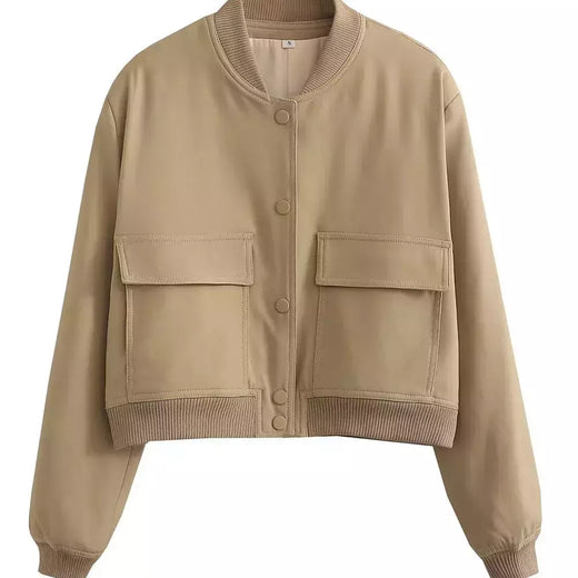 Jaqueta Bomber Cropped feminina, Casaco de manga comprida, Beisebol de botões, Casaco Aviador, Preto, Branco, Outono, Inverno