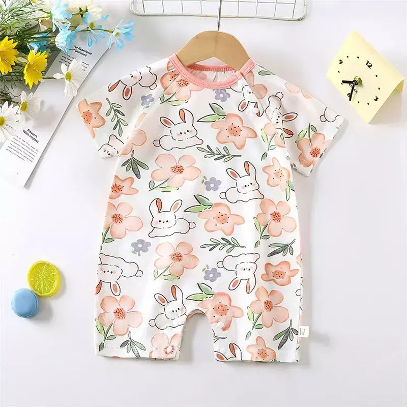 Bonito dos desenhos animados do bebê macacão verão de manga curta algodão fino recém-nascido roupas infantis bodysuit meninos meninas rastejando roupas macacão
