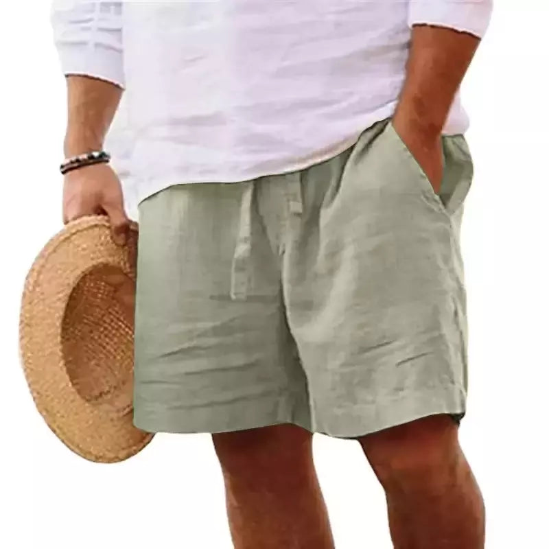 Novo algodão dos homens cor sólida curto leve calças de ginásio linho praia shorts masculino jogging esporte grande curto homme