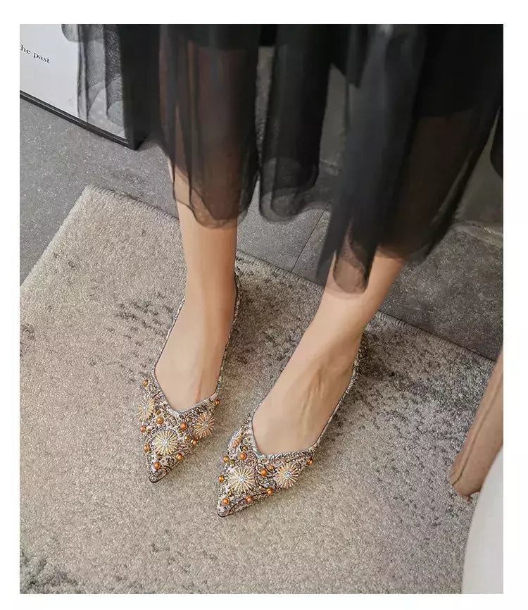 Mocassins lisos de strass de dedo apontado, sapatilhas femininas clássicas, sapatilhas femininas, sapatos de barco macio, rebites, novo, outono, 2022