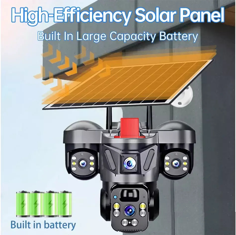 Kerui v380 pro ao ar livre ptz 6mp wifi 4g câmera solar de segurança em casa lente tripla câmera painel solar cctv vigilância vídeo