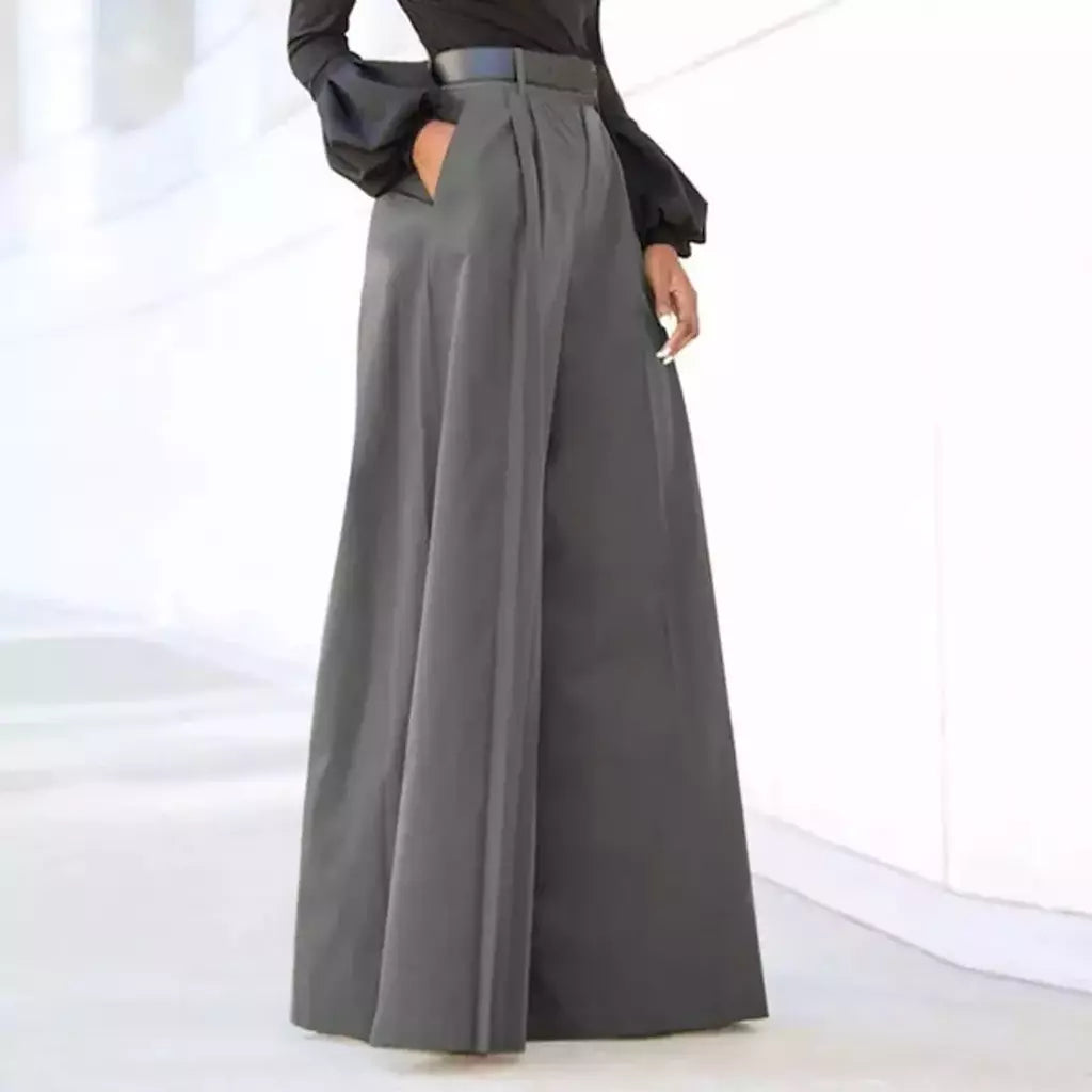 Elegante calça palazzo para mulheres, calças cortadas estampadas, linho de algodão, confortável calça folgada com bolsos, moda verão, 2024