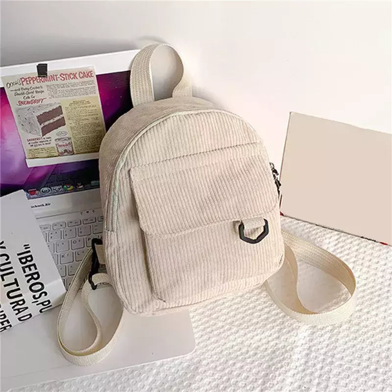 Mini mochila feminina, mochila escolar de veludo simples pequena, grande capacidade, mochila feminina durável, monocromática, casual, viajando, moda
