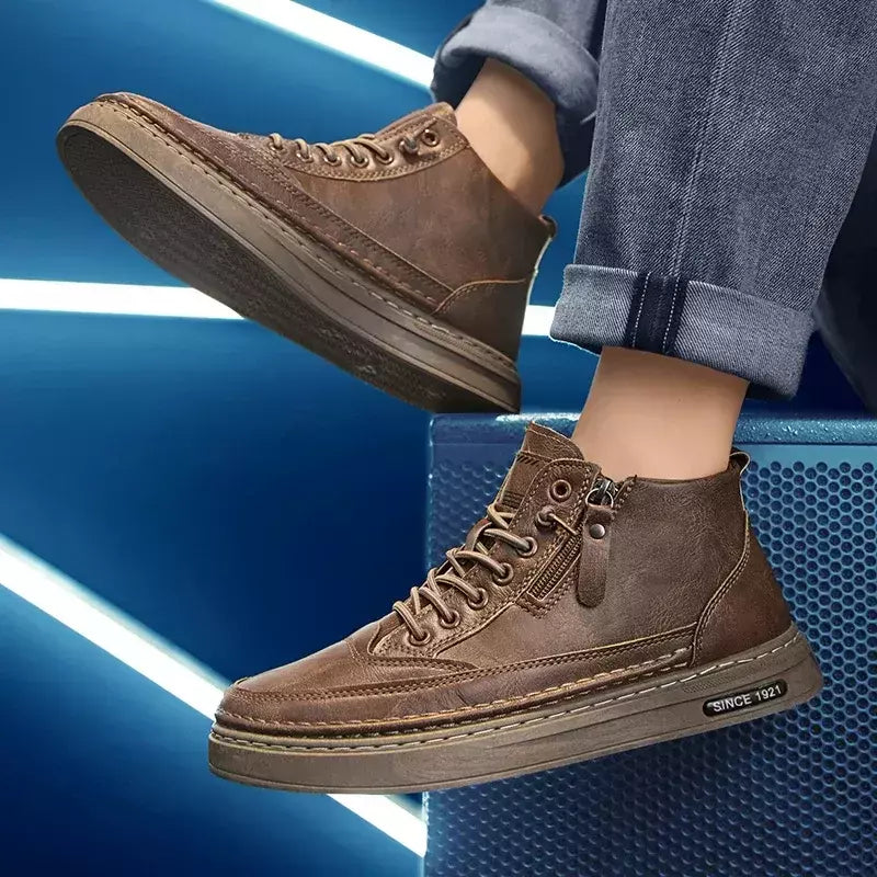 Bota de tornozelo de couro alta masculina, tênis masculino, algodão, negócio, casual, ao ar livre, moda, inverno