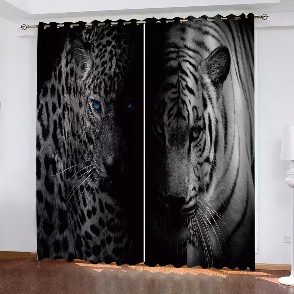 3D Printed Rose Shading Window Curtain para crianças, leão, tigre, lobo, animal, sala de estar, quarto, cozinha, porta, salão, decoração de casa