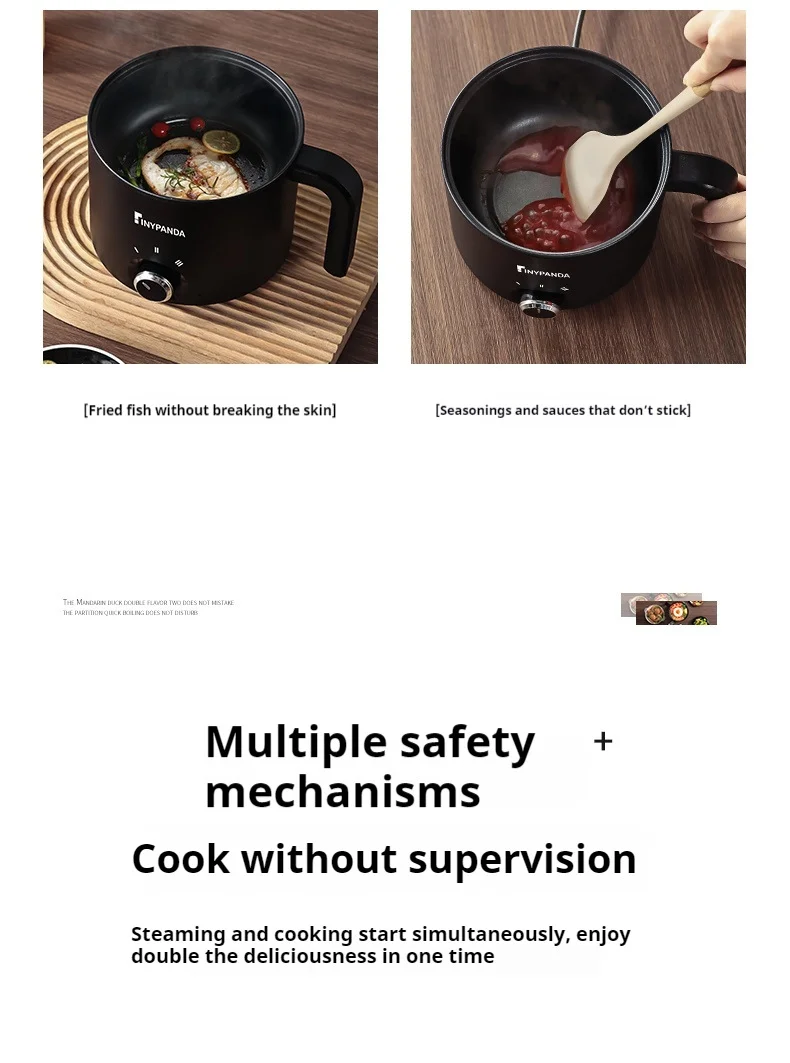 Panela elétrica antiaderente de 1,8l, panela multifuncional, panela de arroz cozido no vapor única/dupla com função de fritura elétrica
