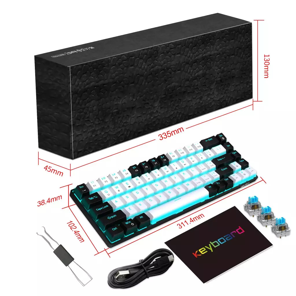 Teclado mecânico para jogos, LED retroiluminado, Interruptor azul, Ergonômico RGB, Quente, Troca, Jogos, PC, Laptop, Escritório, 68 Chaves