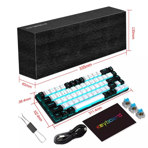 Teclado mecânico para jogos, LED retroiluminado, Interruptor azul, Ergonômico RGB, Quente, Troca, Jogos, PC, Laptop, Escritório, 68 Chaves