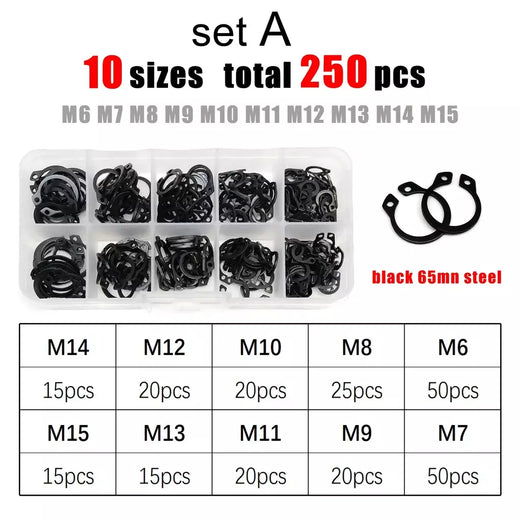 1 conjunto mix m5 para m20 sortimento kit eixo rolamento clipe de retenção anel snap c tipo anel externo aço inoxidável preto 65mn