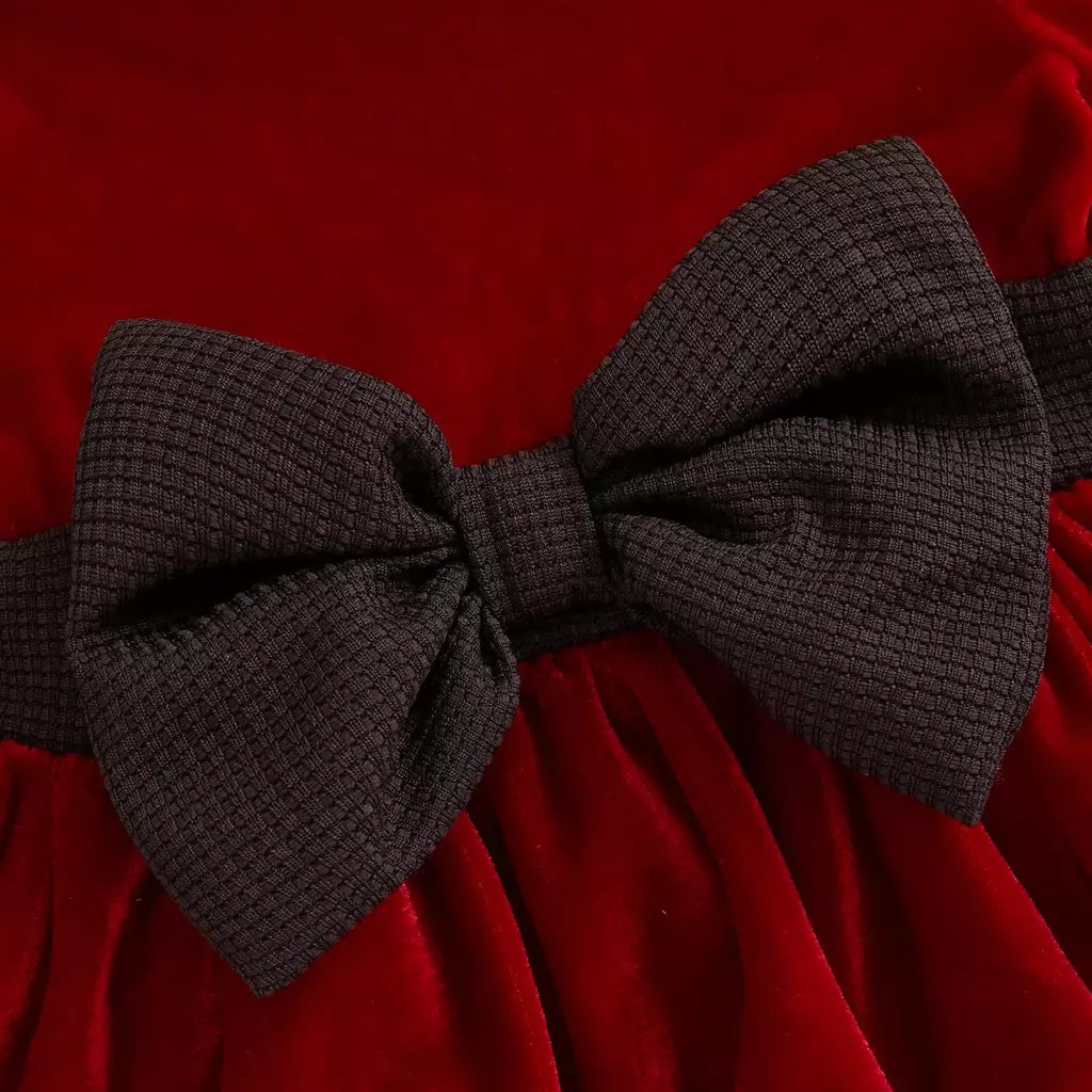 MISOWMNJOY-Romper de veludo com bowknot para bebês, vestido de festa de Natal, roupas recém-nascidas, macacão de manga comprida