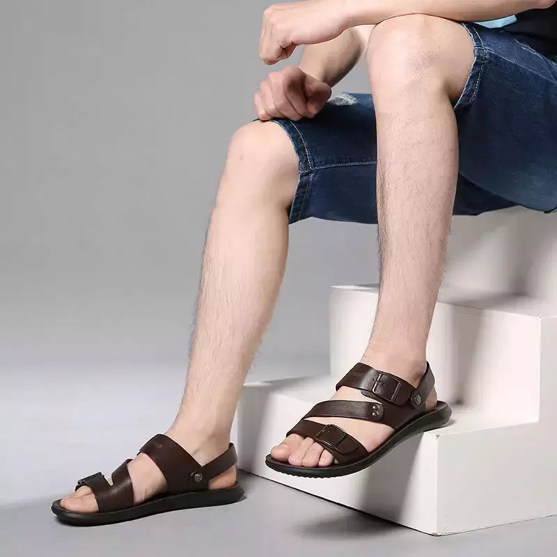 Moda Confortável Sandálias Masculinas Cor Sólida Open Toe Mens Sandálias De Couro 2023 Novos Chinelos De Praia para Calçado De Couro Masculino