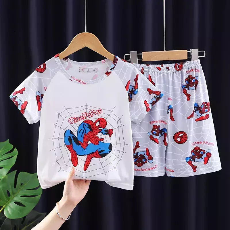 Conjunto de pijamas de manga curta infantil, roupa de menino, roupa de dormir infantil, verão
