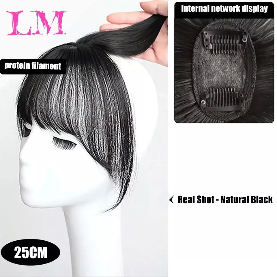 Lm fino 3d ar franja de cabelo em linha reta puro franja clipe em extensões de cabelo topper franja 3d invisível sem costura cabeça peruca de cabelo
