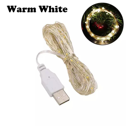 USB LED String Lights para Decoração de Natal, Impermeável Fairy Lights, Cobre Silver Wire, Guirlanda de Luz, Festa de casamento, 1 m, 2 m, 3 m, 5m