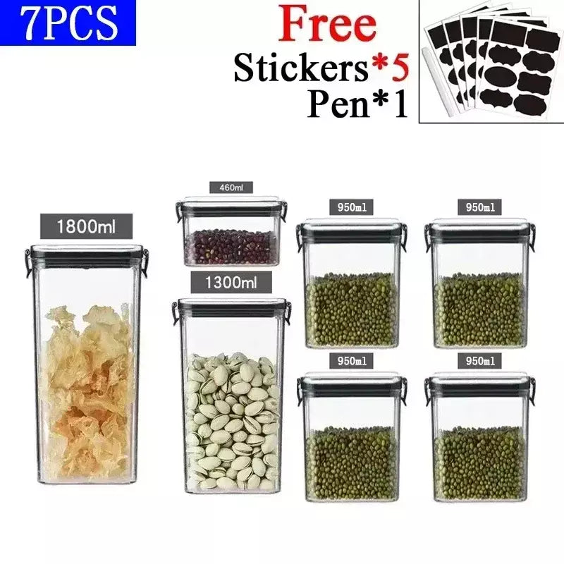 Conjuntos de cozinha empilháveis selados, 460-1800ml, caixa de plástico para armazenamento de alimentos, garrafa multigrãos, frutas secas, chá, recipientes de armazenamento