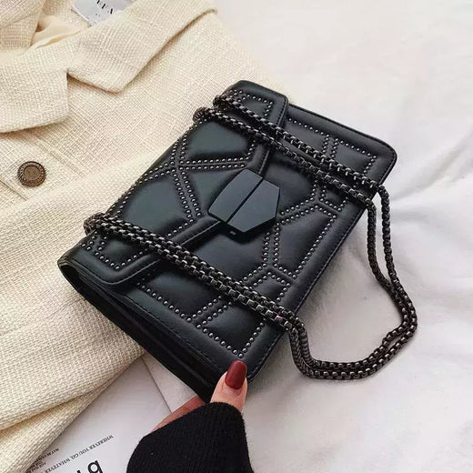 Yogodlns-Vintage Rivet Cadeia Pequenas Bolsas de Ombro para Mulheres, Flap PU Leather, Fashion Square Crossbody Bag, Designer Handbag