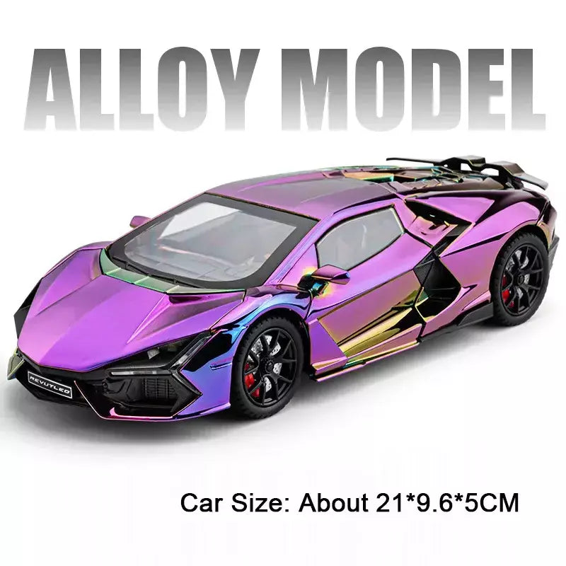 1:24 escala revuelto modelo em miniatura brinquedo carros esportivos liga diecast supercars som luz portas abertas puxar para trás para crianças presentes