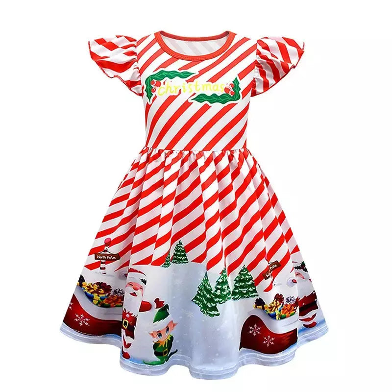 Novo natal meninas vestido carta papai noel impressão carnaval festa crianças roupas de natal masquerade desempenho roupas infantis