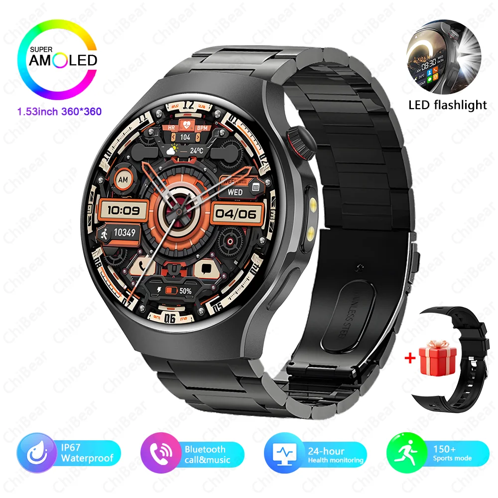 Novo relógio inteligente masculino tela de toque completa bússola bluetooth chamada lanterna esportes atividade fitness freqüência cardíaca à prova dwaterproof água smartwatch